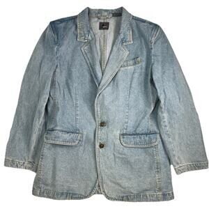 Vtg Lizwear Denim Suit Jacket Blazer Light Wash Retro Chore Coat Women's 12P